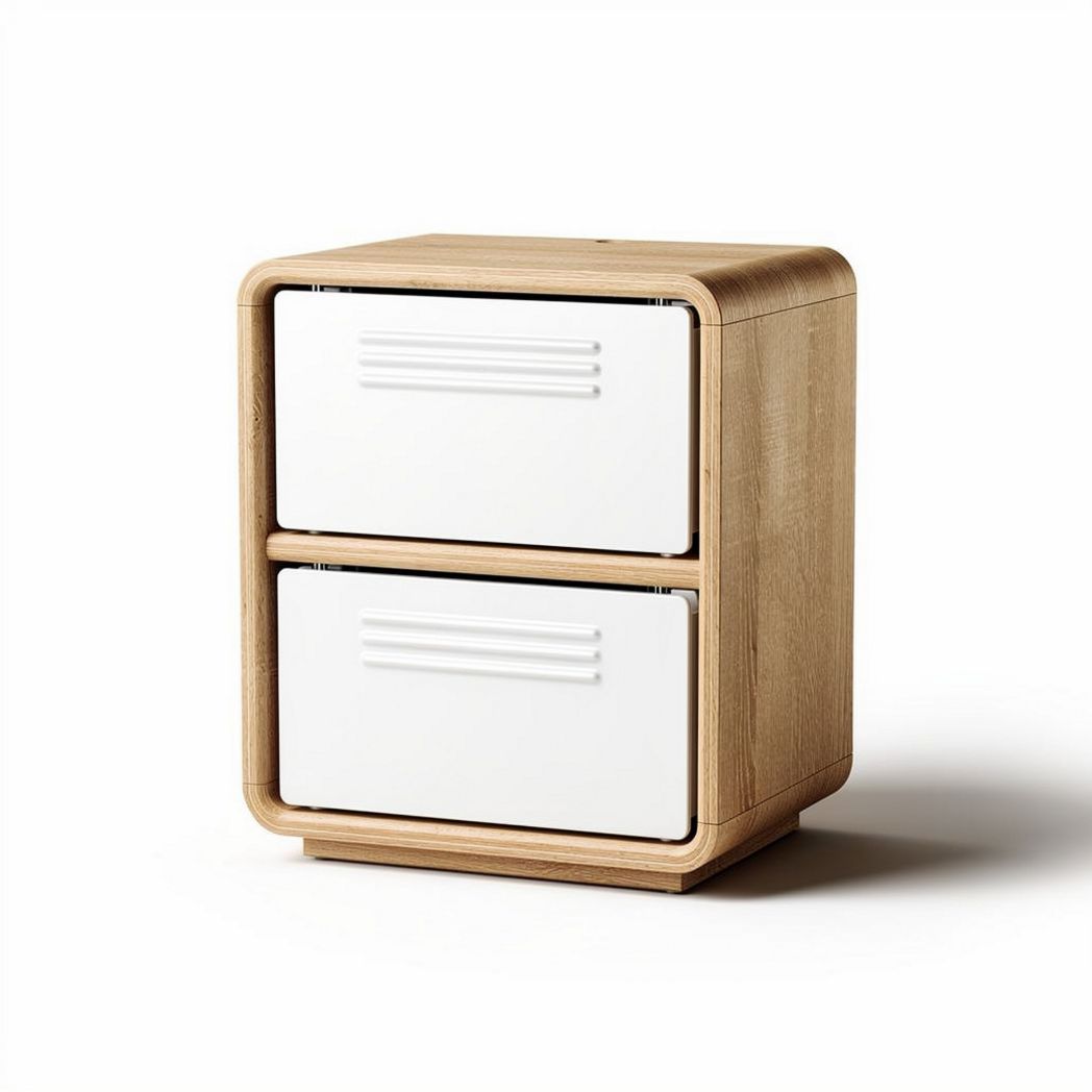 Wooden nightstand with two white drawers 40 x 40 x 40cm for bedroom storage