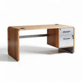 Bamboo home office desk with metal accents and storage cabinet 150 x 70 x 75cm