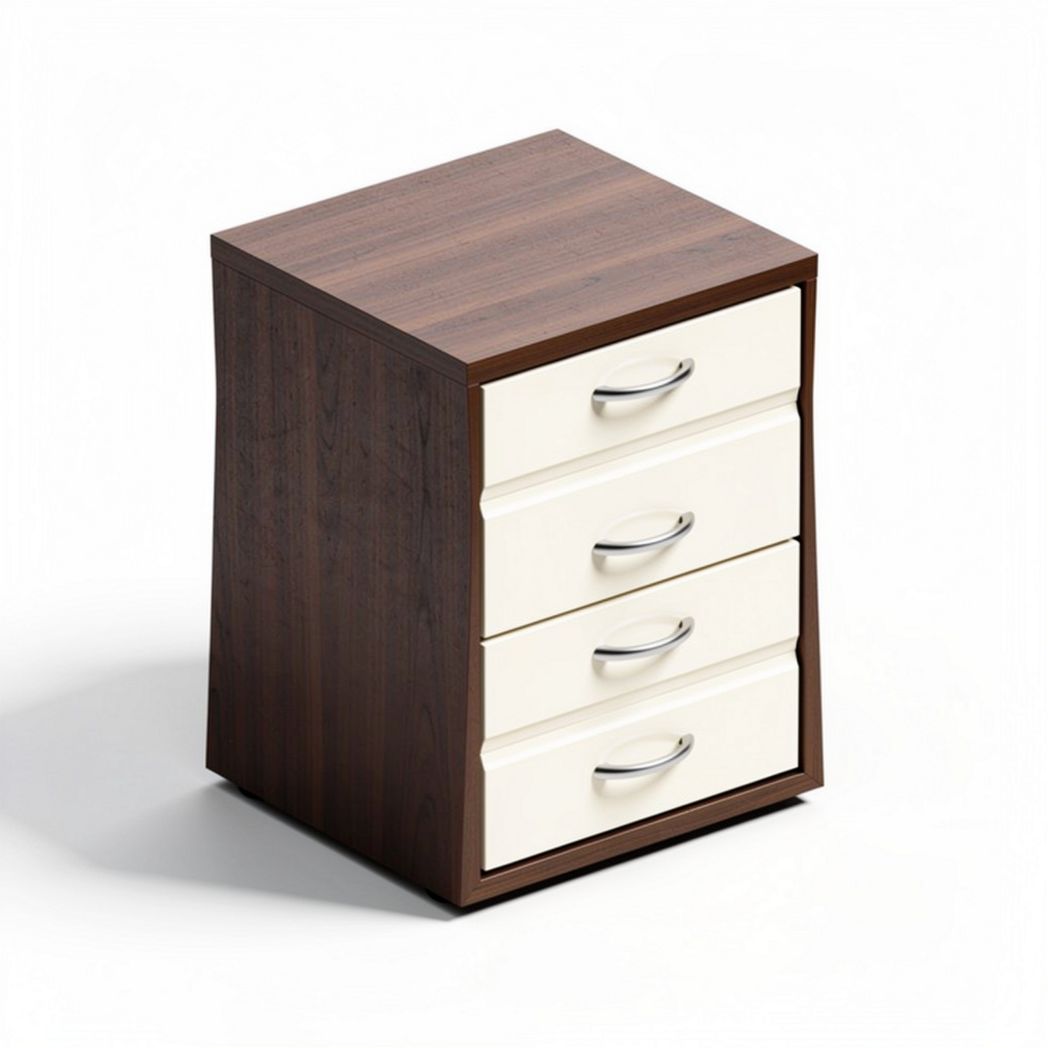 Wooden nightstand with three drawers and sleek silver handles 40 x 40 x 50cm