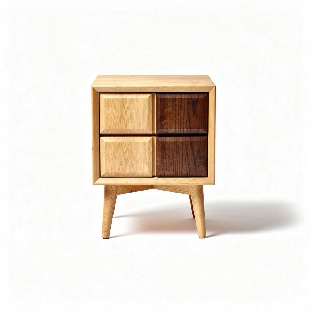 Wooden nightstand with two drawers and glass door 60 x 45 x 50cm