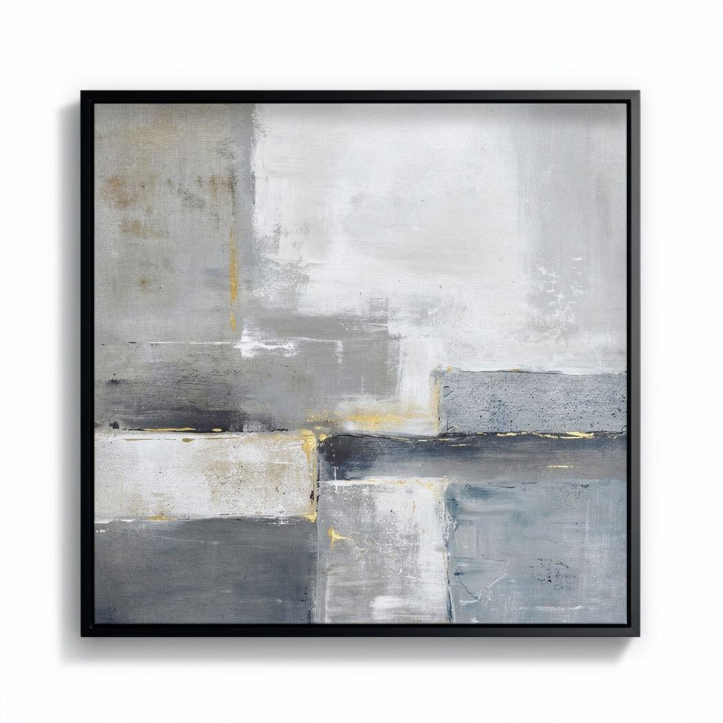 Abstract wall art in grey tones with textured accents 60 x 60 x 2cm