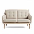 Modern two-seater sofa with beige fabric upholstery and wooden legs 150 x 75 x 85cm