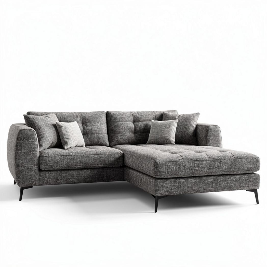 Modern sectional sofa with textured fabric in gray 240 x 160 x 85cm
