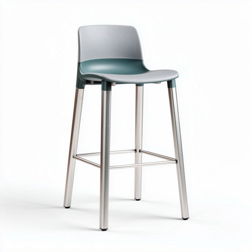 Plastic bar stool with metal legs in gray and teal 45 x 45 x 100cm