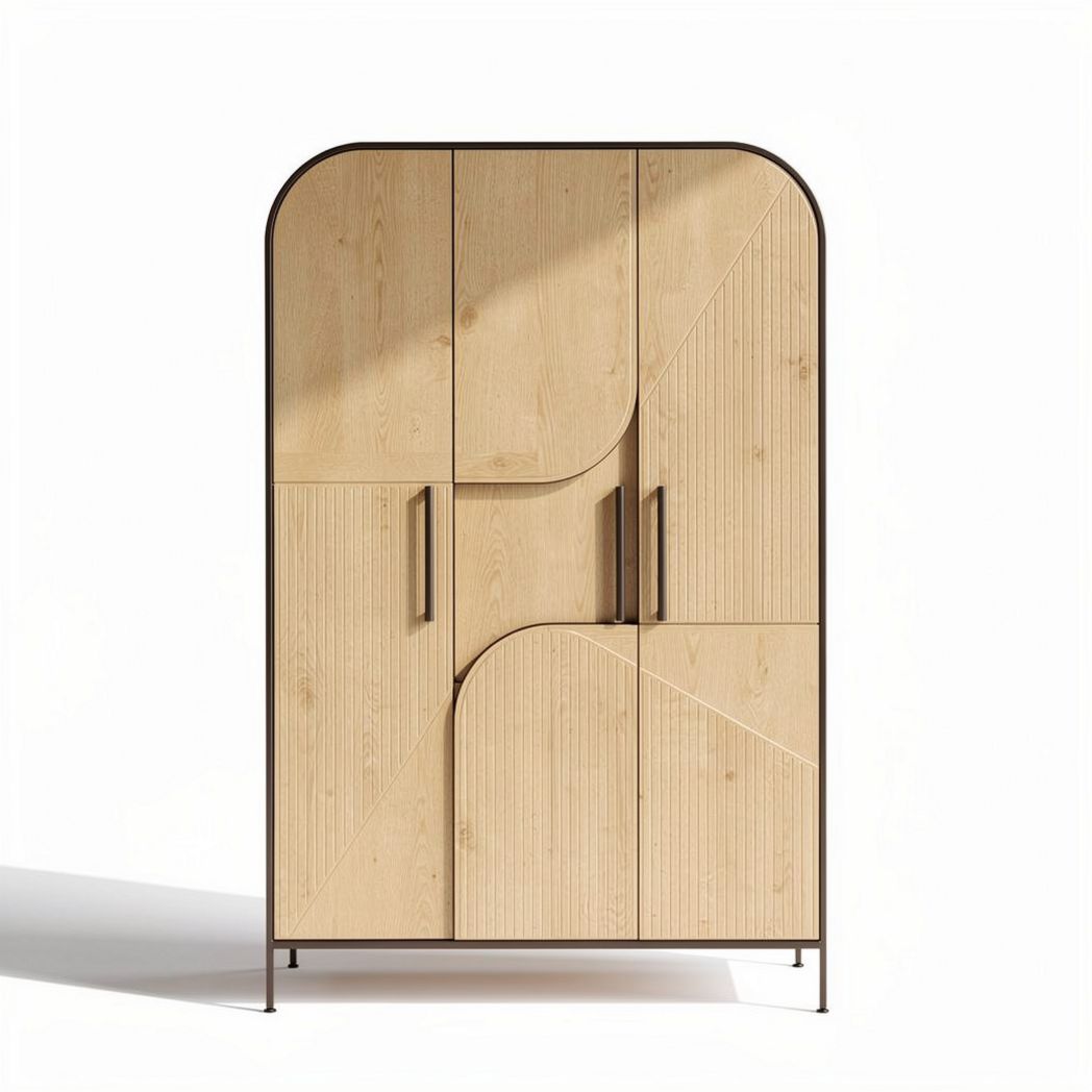 Wooden cabinetry storage unit with curved design and metal frame 90 x 45 x 180cm