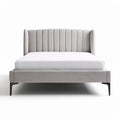 Upholstered bed frame with vertical stitching in light gray fabric 200 x 160 x 100cm