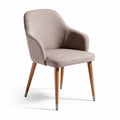 Fabric dining chair with wood legs and armrests in light beige 60 x 55 x 80cm