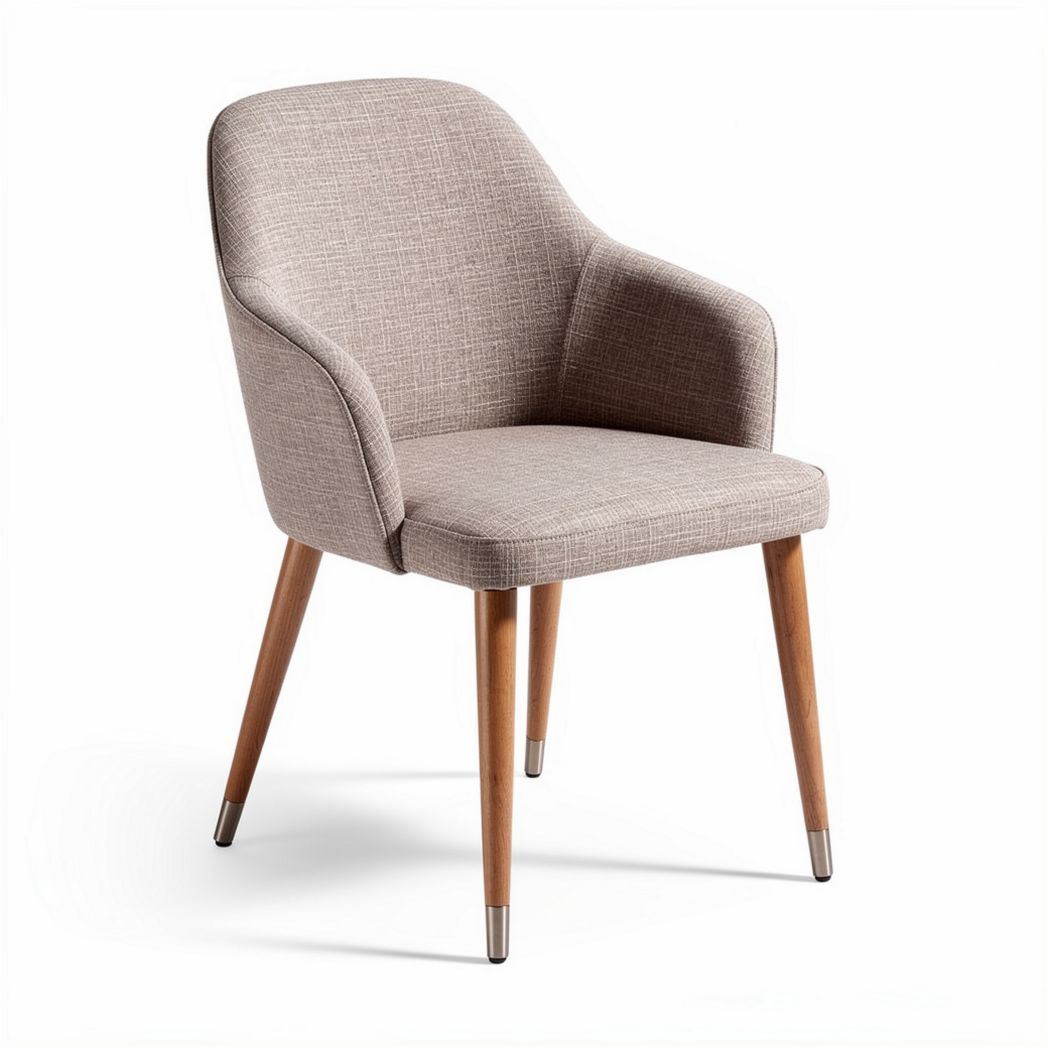 Fabric dining chair with wood legs and armrests in light beige 60 x 55 x 80cm