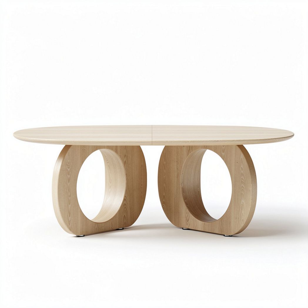 Wooden oval dining table with circular base 200 x 100 x 75cm natural finish
