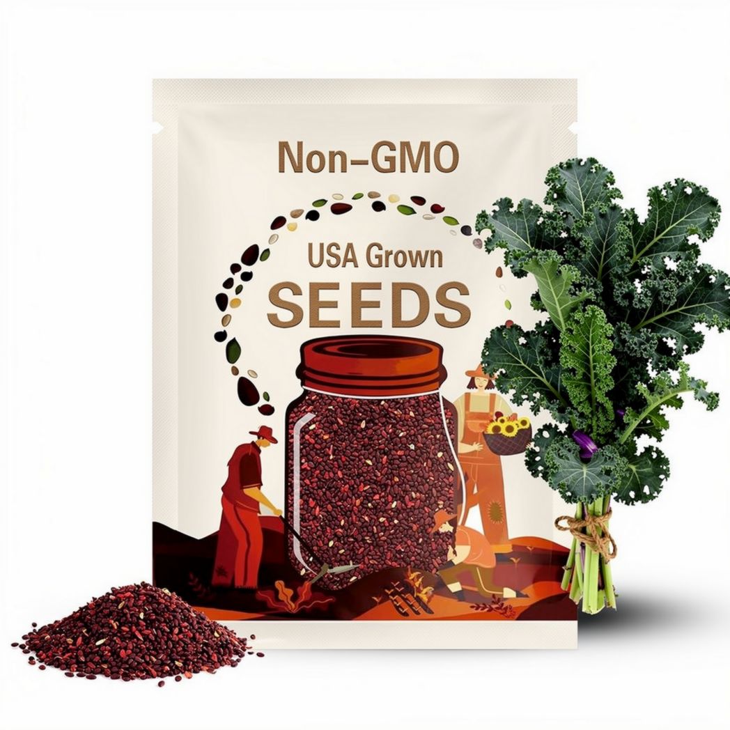 Red Russian Kale Seeds - Organic, Heirloom, Open Pollinated, Non GMO - Grow Indoors, Outdoors, In Pots, Grow Beds, Hydroponics & Aquaponics